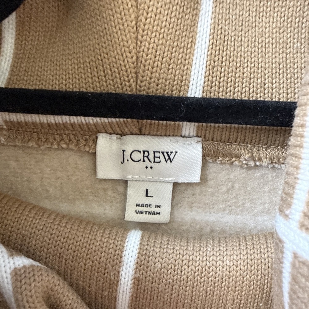 J.Crew Fleece Lined Funnel Neck Pullover Womens L Tan Windowpane Grid Old Money - Picture 4 of 6
